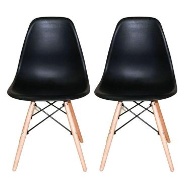Imagem de Conjunto 2 Cadeiras Charles Eames Eiffel Wood Base Madeira - Preta