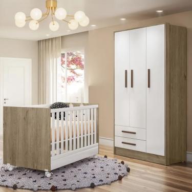 Imagem de Jogo Com Guarda Roupa e Berço Encanto Qmovi Branco Carvalho
