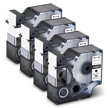 Imagem de GREENCYCLE Compatível com Dymo D1 45803 S0720830 Refil de fita de etiquetagem preto sobre branco 19 mm L x 7 m para LabelManager 360D 420P 450D 500TS, LabelWriter 450 Duo Label Maker, pacote com 4