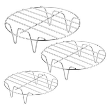 Imagem de Rack redondo para fritadeira a ar, pacote com 3, prateleiras para desidratador, bandeja de cesta de fritadeira a ar, aço inoxidável, cozimento a vapor, secagem, cozimento a ar, fritadeira, panela de