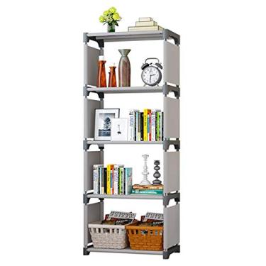 Imagem de Prateleira de livros DIY 4 cubos estante cinza organizador prateleiras de armazenamento grosso tecido não tecido tubo de aço, fácil de montar estantes