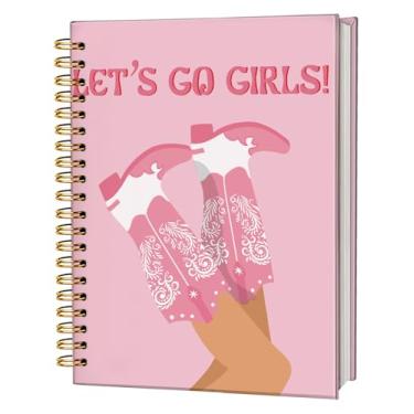 Imagem de FLVGE Caderno espiral pautado universitário rosa preppy, Let's Go Girls, botas preppy rosa vaqueiras capa dura diários de caderno espiral para meninas, material escolar, 13 x 21 cm
