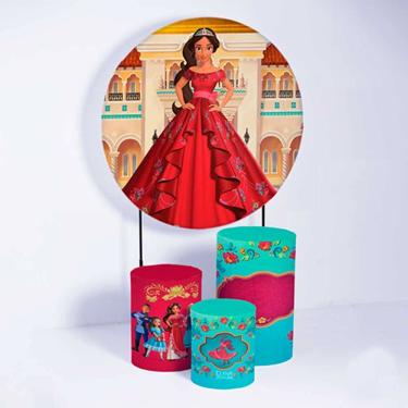 Imagem de Kit Painel de Festa Redondo de 1,50m e Trio de Cilindros Elena de Avalor - Fera Print