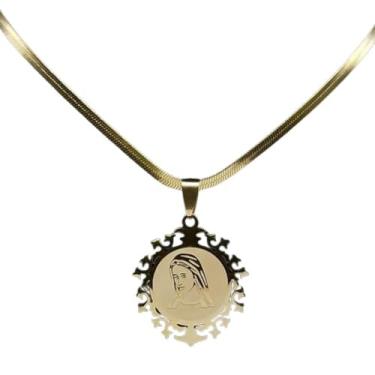 Imagem de Colar Feminino Medalha Imaculada Conceição Virgem Maria Aço Inox Dourado 45cm "Proteção e Fé" – Acompanha Bolsa de Veludo