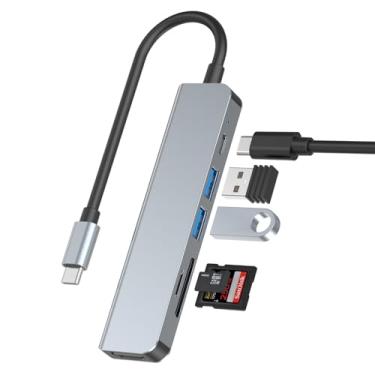 Imagem de Hub USB C, 4K @ 30HZ USBC para HDMI, leitor de cartão duplo, USB 3.0 e 2.0, compatível com iPhone 16/15 Pro Max, MacBook iPad Air/Surface, Chromebook, adaptador de driver estável, microfone de conexão