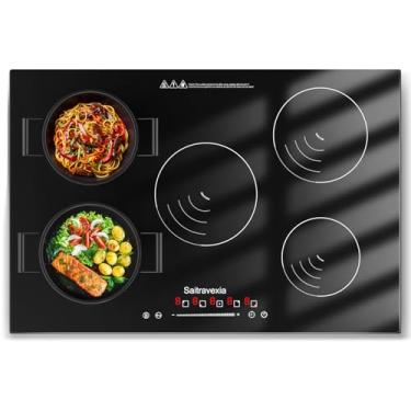 Imagem de Saitravexia Cooktop De Indução De 30 Polegadas, 5 Bocas, Fogão De Indução Embutido De 7200 W, Cooktop Elétrico Com 5 Bocas De Reforço De Potência, Trava Para Crianças, 9 Níveis De Potência, Tempori