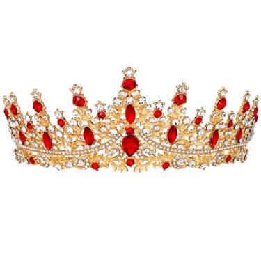 Imagem de Noonhorse Tiara feminina dourada e coroa para noivas para casamento, cosplay, Halloween, cosplay, princesa, rainha, baile, rainha, dourado, vermelho, branco, 1 pacote