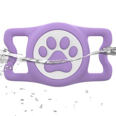 Imagem de WhoseID Suporte para Airtag IP68 Waterpoof para cães, suporte de silicone elástico para Apple Air Tag, para coleira de cachorro e gato, adequado para coleira de todas as larguras (roxa)