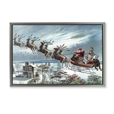 Imagem de Stupell Industries Arte de parede em tela flutuante emoldurada cinza trenó sobre a cidade do Papai Noel, design por Arlington Prints, 25 x 17