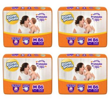 Imagem de KIT 4 Fraldas Pom Pom Derma Protek Hiper Tam. M C/ 86 unidades