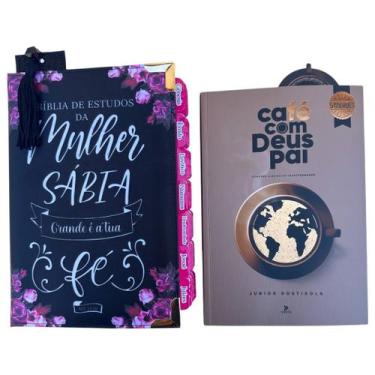 Imagem de Kit Bíblia da Mulher Sábia de Estudos Preta Fé com abas e Harpa + cafe