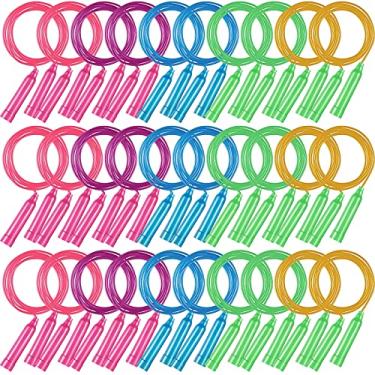Imagem de Conjunto de 30 cordas de pular coloridas ajustáveis esportivas cordas de pular de 19 m cordas de salto de plástico para crianças adulto ao ar livre corda de pular velocidade para esportes festa de aniversário atividades lembrancinhas presente, cores sortidas