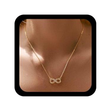 Imagem de Allereyae Colar com pingente de infinito vintage CZ com oito colares de ouro e cristal infinito número 8 colares com símbolo da amizade, joia gargantilha feminina, Zinco, Sem Pedra Preciosa