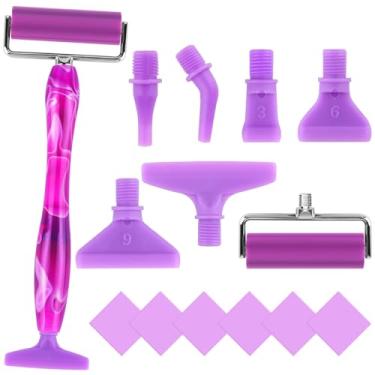 Imagem de Conjunto de ferramentas de 14 canetas de arte de diamante, kit de canetas de pintura de diamante 5D com rolo de ponta de metal e 6 argilas de cola, para unhas artísticas, artesanato, roxo