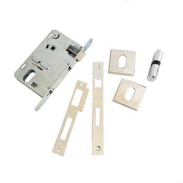 Imagem de Fechadura 55mm Com Cilindro Externa Interna Roseta Inox - DECORPLACE