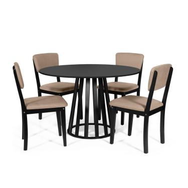 Imagem de Mesa De Jantar Redonda Gabi Preta Com 4 Cadeiras Estofadas Ella Preto/marrom Claro