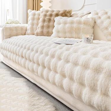 Imagem de Capa de sofá luxuosa de pele sintética - Protetor de sofá secional espesso, macio e antiderrapante(Beige,90 * 280cm/36 * 110in)