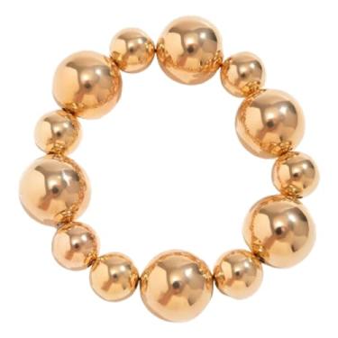 Imagem de PINK TOWN Pulseiras grossas de contas de ouro, pulseira elástica com contas redondas grandes vintage punk metal stretch pulseiras ajustáveis joias modernas para mulheres, Large, Plástico, Sem Pedra