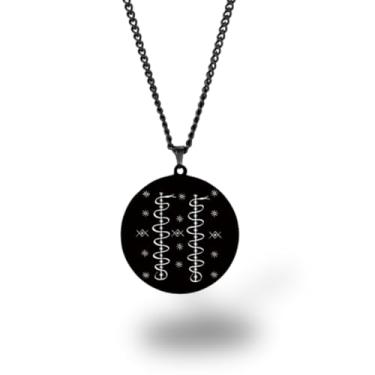Imagem de Colar Vevê Vodu – Pingente com Símbolos dos Lwas em Aço Inoxidável (Prata, Ouro ou Preto) • Amuleto Espiritual Afro-Caribenho de Proteção, Magia e Fé (Damballa Wedo, Preto)