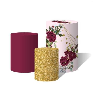 Imagem de Trio Capas Para Cilindro Versátil Flores e Arcos Dourados  C/ Elástico