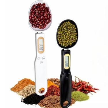 Imagem de Colher Balança Digital Portátil 500g – Alta Precisão para Cozinha, Pets, Rações, Suplementos, Temperos e Dietas (Branco e Preta)