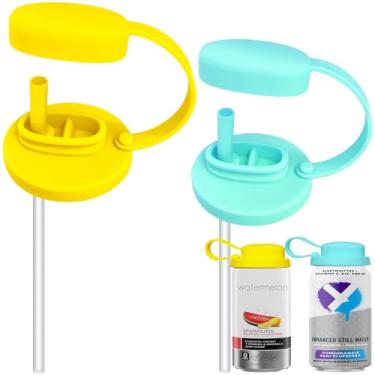 Imagem de 2 tampas de silicone para latas de refrigerante com palha, tampas de lata pop com alça, capas reutilizáveis para bebidas de tamanho padrão, suco, coca, refrigerante, cerveja e seltzer, evita poeira