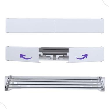 Imagem de Varal Branco De Parede 80cm Retrátil Dobravel Com 5 Varetas Reforçado Secreto Compacto Discreto para Espaços Pequenos