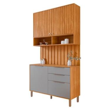 Imagem de Aéreo com Balcão Painel Divina 120cm 4 Portas e 2 Gavetas Cinamomo/platina