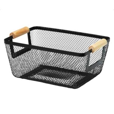 Imagem de Cesta Organizadora Para Cozinha Fruteira Multiuso Escritório Piquenique Alça Dupla Bambu (Preto)