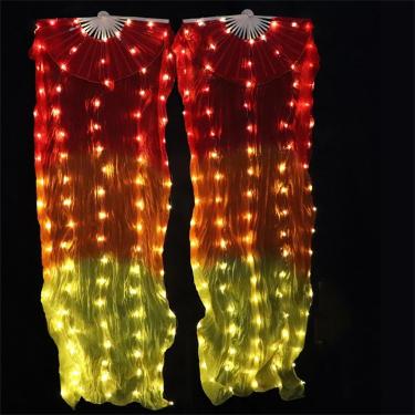 Imagem de Brilhante 1 Par De Dança Do Ventilador De Seda Do Ventre Para Mulheres Véu De Dança Do Ventre Desempenho Led, 1 pair8, XL-230cm-90cm1 pair