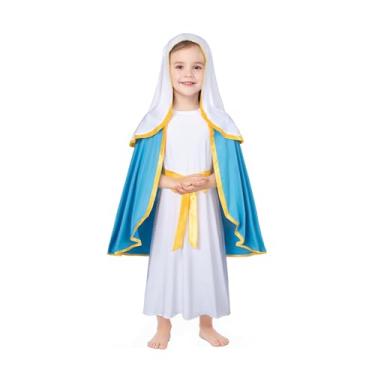Imagem de Mizzuco Fantasia infantil de Maria, vestido de cosplay bíblico para meninas, Branco, G