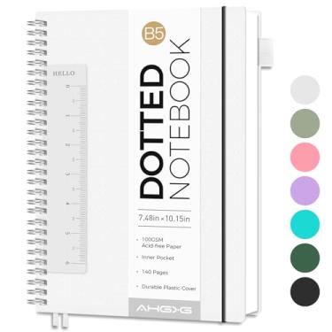 Imagem de AHGXG Caderno com pontos em espiral B5, 140 páginas, papel grosso de 100 g/m², diário de capa de plástico impermeável para diário de balas, esboços, 19,3 cm x 25,4 cm, transparente