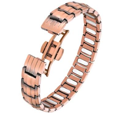 Imagem de Jecanori Pulseira masculina de cobre puro, 5 pulseiras magnéticas de força X para homens com 5.000 ímãs de elipses Gauss e fecho de borboleta premium, 9 inches, Cobre