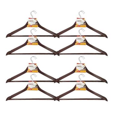 Imagem de Kit 24X Cabides Madeira Marrom Gancho De Roupas Com Cavas - Kadê