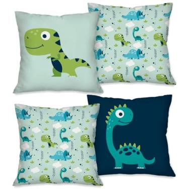 Imagem de Capa de Almofada Infantil Meninos Meninas kit de 4 Capas Decorativas 45cm x 45cm tecido Poliéster (Dinossauro)