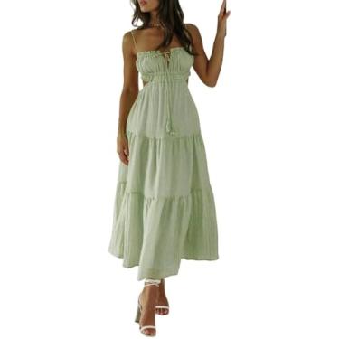 Imagem de Vestido Maxi Sem Encosto Mulheres Y2k Alças Finas Vestido Sem Encosto Vestidos Maxi Longos Bodycon Baixo, Green, L