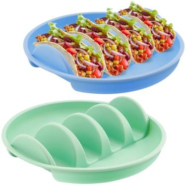 Imagem de Haiou Conjunto de suportes de taco de silicone de grau alimentício de 5 a 24 cm, pratos de taco e suporte de concha para festas, forno e lava-louças