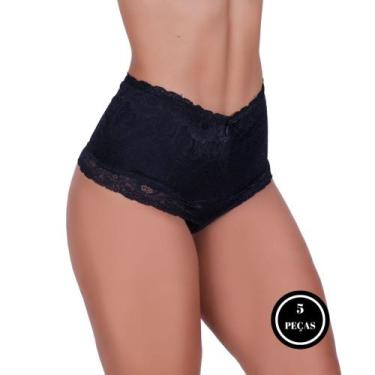 Imagem de Kit 5 Cinta de Algodão com Detalhe em Renda Calcinha Cós Alto Modelado