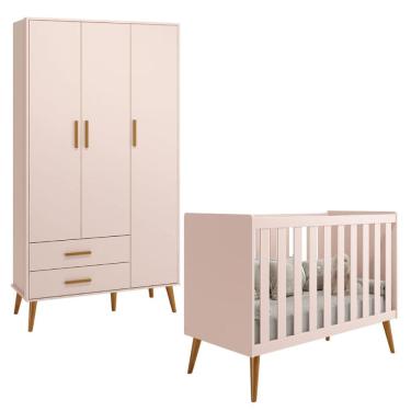 Imagem de Berço Americano 2 em 1 Reller Isis Retrô e Roupeiro 3 Portas