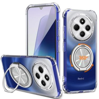 Imagem de Capa para celular Xiaomi Redmi 14C/Redmi 14R/Poco C75/A4/A3 Pro [não amarela] Suporte de anel giratório de 360° com suporte/suporte transparente de grau militar à prova de choque - transparente