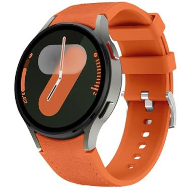 Imagem de Pulseira de couro compatível com Samsung Galaxy Watch 7 6 5 4 FE de 40 mm e 44 mm, relógio 6 Classic de 43 mm, 47 mm, 5 Pro, 45 mm, 4 clássico, 42 mm e 46 mm (laranja)