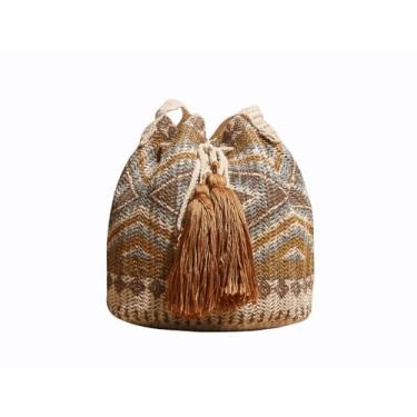 Imagem de SHAREYOIU Bolsa feminina Boho Bucket de tecido palha bolsa de praia de ombro com cores doces, Carmel