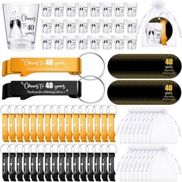 Imagem de Havawish 50 conjuntos de lembrancinhas de festa de aniversário de 40 anos para convidados Cheers Birthday abridor de cerveja chaveiro copos de shot 42,5 g cartões de presente inquebráveis e sacos de