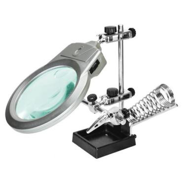 Imagem de Suporte para Placa e Ferro de Solda com Lupa Iluminação LED Hikari Sol