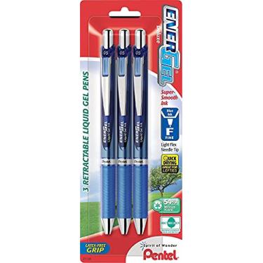 Imagem de Pentel® Canetas retráteis RTX Deluxe EnerGel®, ponta agulha, 0,5 mm, barril sortido, tinta azul, pacote com 3