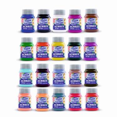 Imagem de Tinta P/ Tecido Fosca Kit C/ 20 Cores Sortidas Acrilex