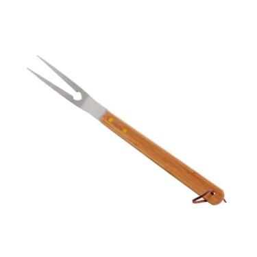 Imagem de Pegador Garfo Para Churrasco Inox Cabo Madeira Bambú 38cm Lyor