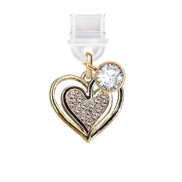 Imagem de ELISE & FONDA TP776 Tipo-C porta de carregamento plugue antipoeira pequeno 3D cristal amor coração celular charme para iPhone 15/16/Samsung/OnePlus/Xiaomi/oppo telefones Android (ouro)