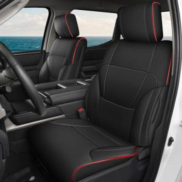 Imagem de Capas de assento para Toyota Tundra 2022 2023 2024 2025 CrewMax SR SR5 Limited Platinum 1794 FFV TRD Pro, ajuste personalizado caminhão carro conjunto completo couro sintético preto (preto com linha