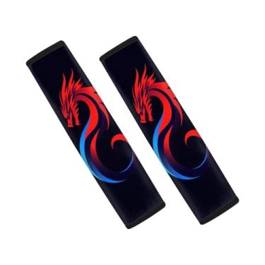 Imagem de Forchrinse Capas de cinto de segurança Red Dragon para homens e mulheres macias para cinto de segurança de carro conjunto com 2 acessórios automotivos